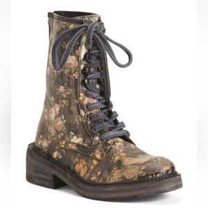 Free People Santa Fe Floral Leather Combat Boots Size 8